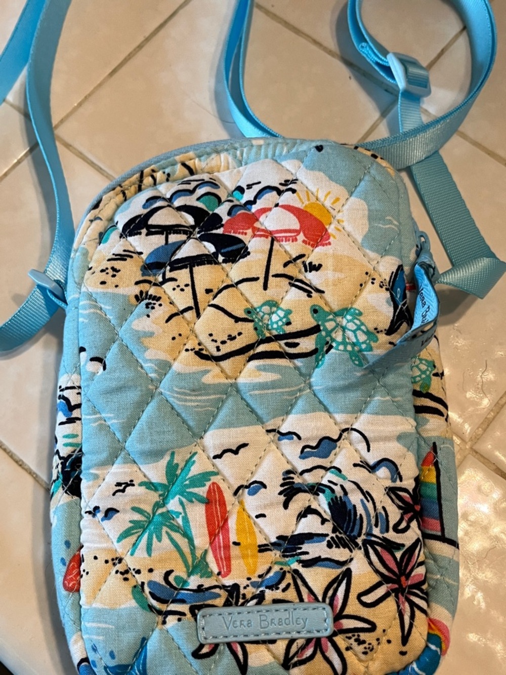 Vera Bradley Light Blue Quilted Crossbody with Tropical Print